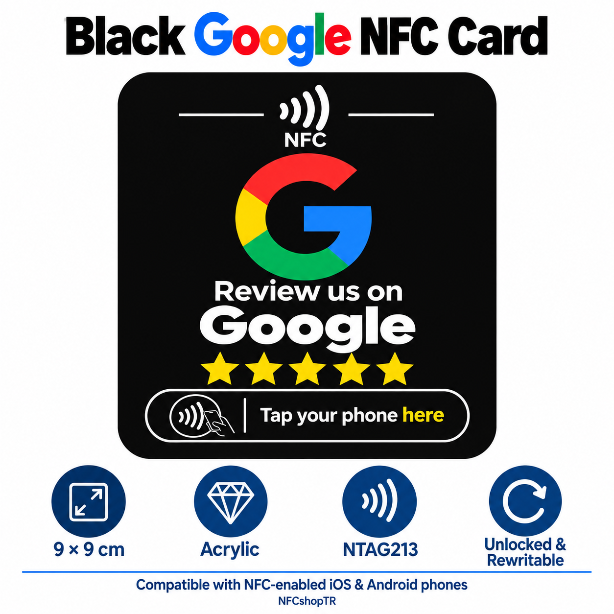 Black Google Review NFC Card — design 15