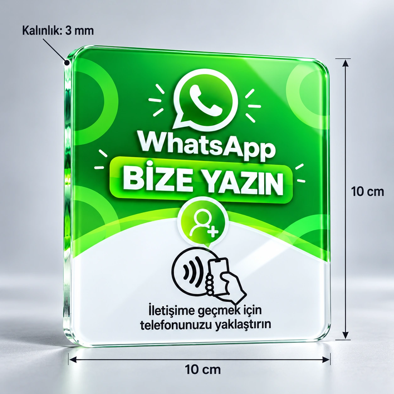 Premium Cam Görünümlü WhatsApp İletişim NFC Kartı - 10x10 cm 10x10 cm, 3 mm