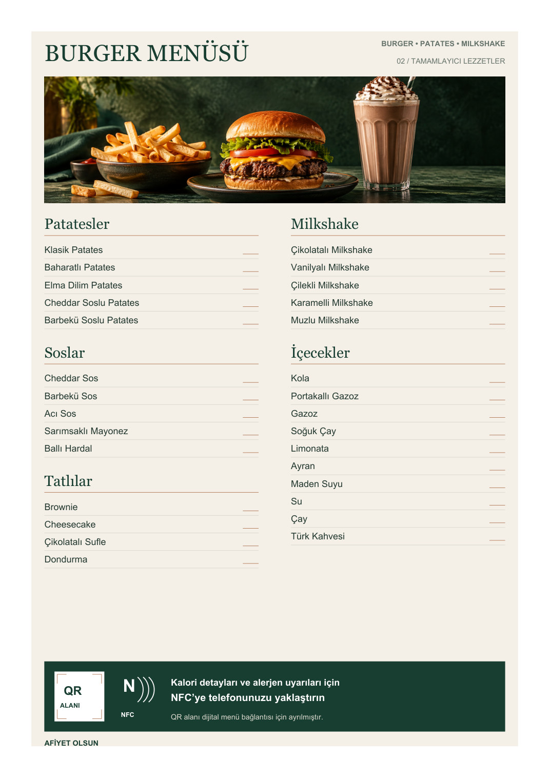 Burger Menü A4 NFC ve QR Kodlu ürün görseli 2