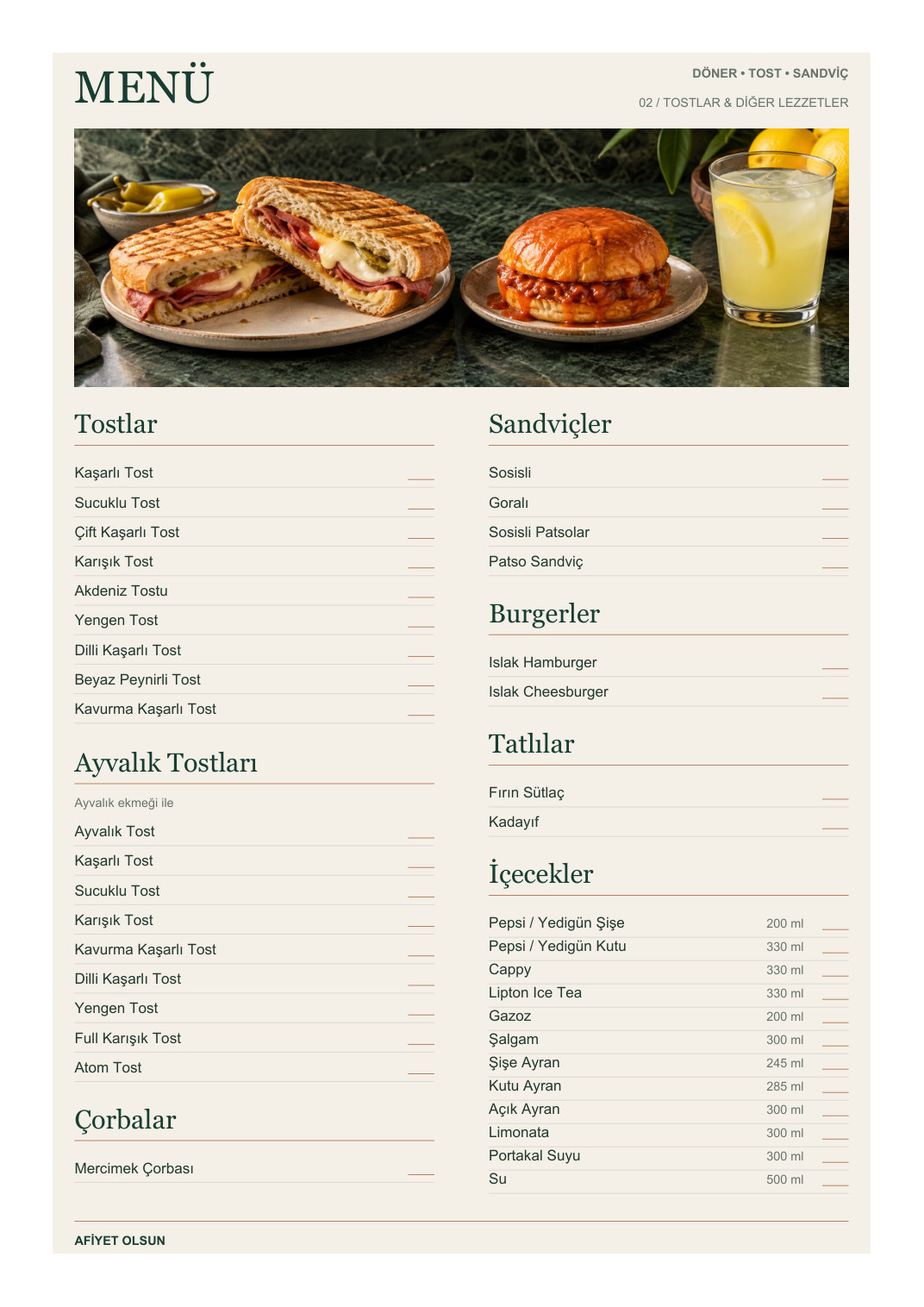 Döner Cafe Menü A4 NFC ve QR Kodlu ürün görseli 2