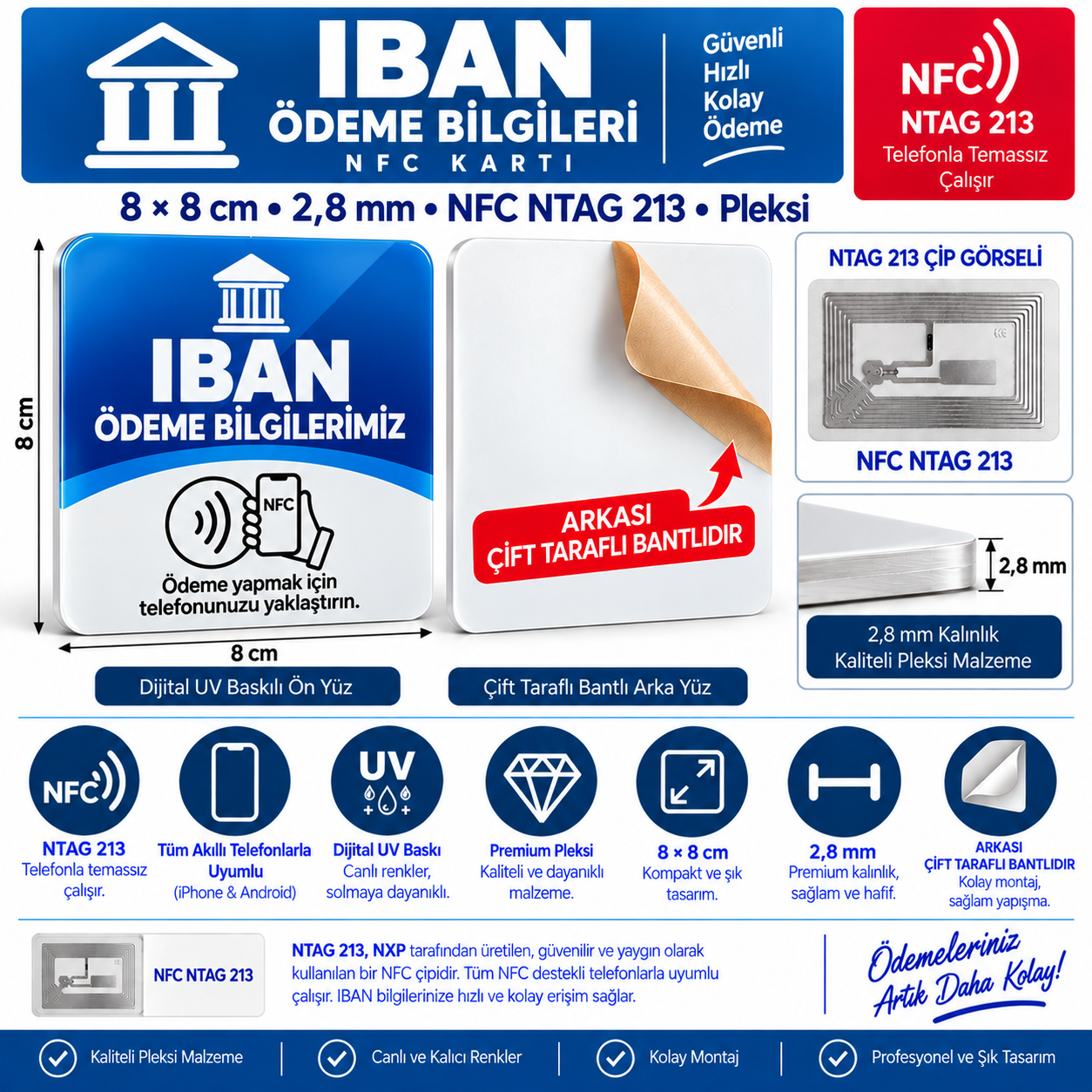 IBAN Bilgi NFC Pleksi Kartı 9×9 cm