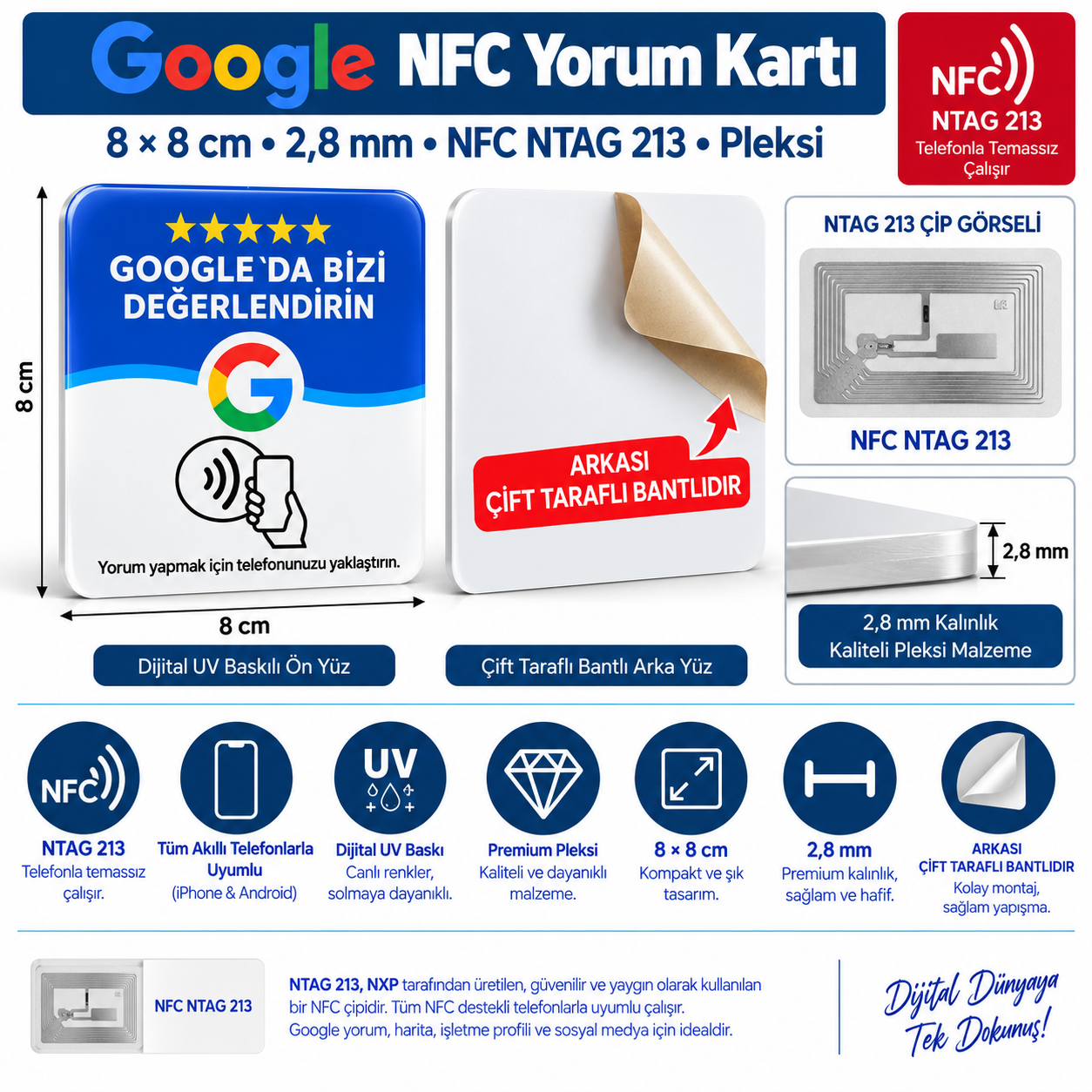 Google Yorum NFC Pleksi Kartı 9×9 cm