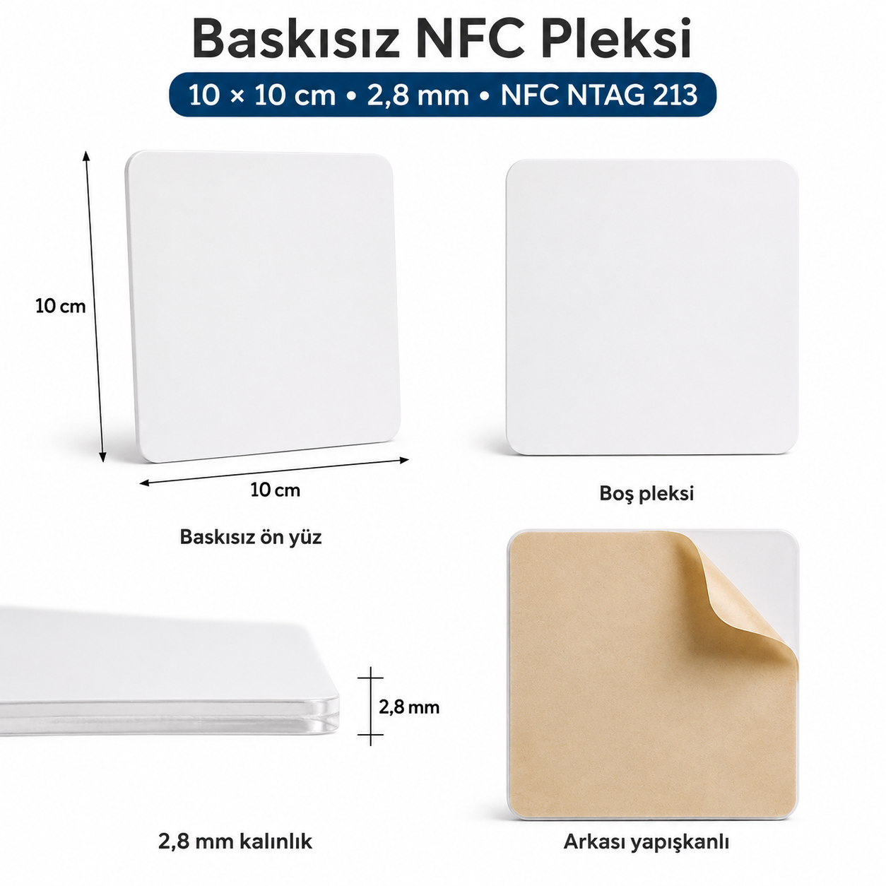 Baskısız NFC Pleksi Kart 9×9 cm