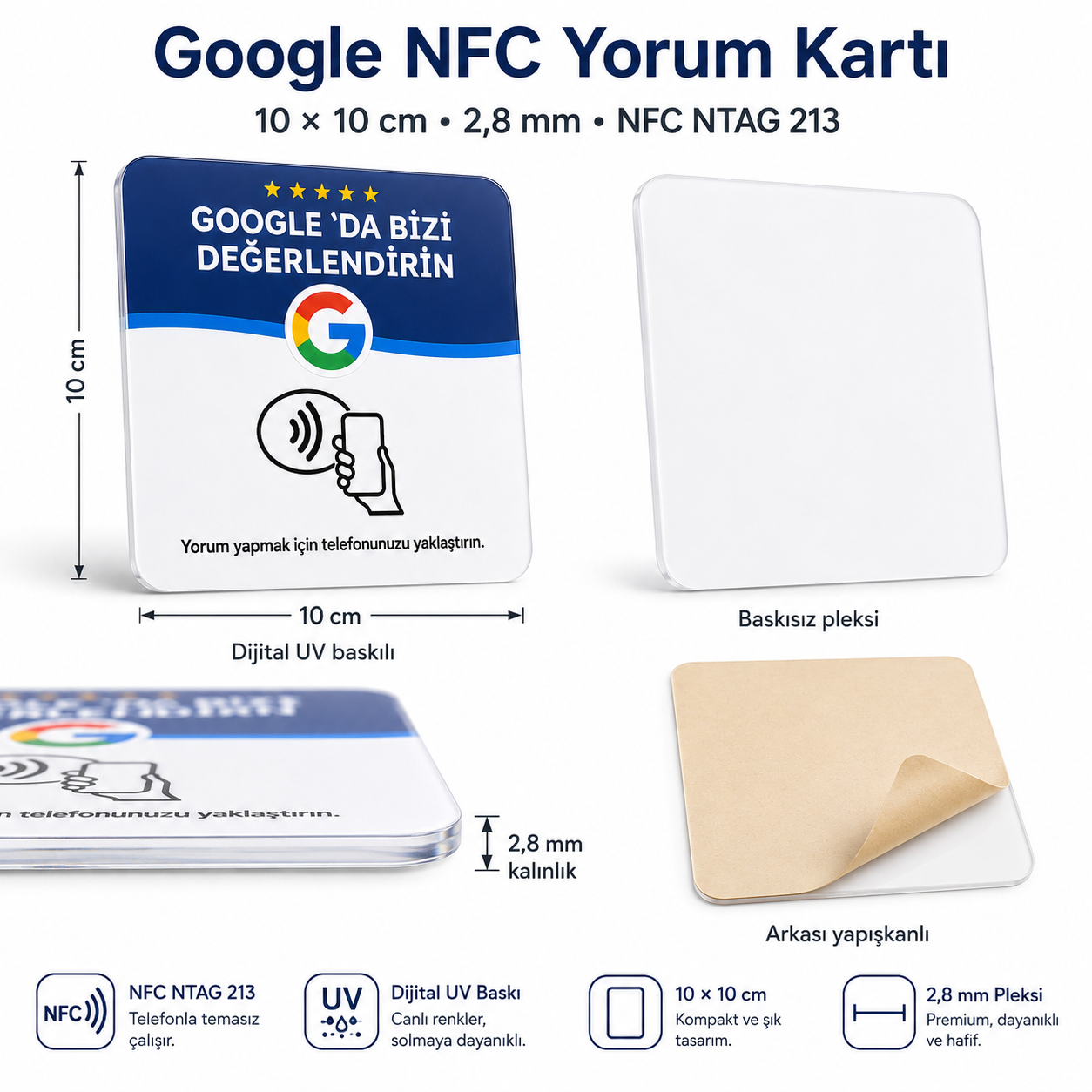 Google Yorum NFC Pleksi Kart 9×9 cm