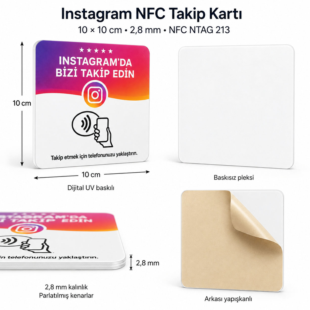 Instagram Takip NFC Pleksi Kart 9×9 cm