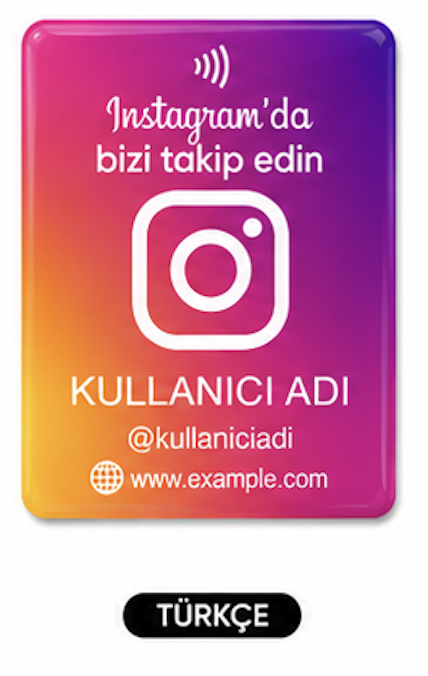 5x5 cm Epoksi Kaplı Damla Etiketli 3B Görünümlü Instagram NFC Kartı – Türkçe